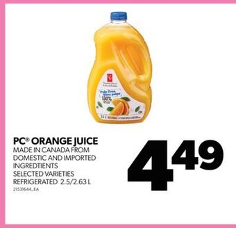 Real Canadian Superstore Pc® orange juice, 2.5/2.63 l offer