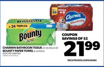 Real Canadian Superstore Charmin bathroom tissue, 24=96 rolls or bounty paper towel, 8=24 rolls offer