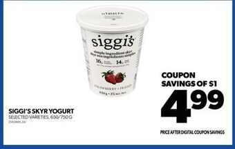 Real Canadian Superstore Siggi's skyr yogurt, 650/750 g offer