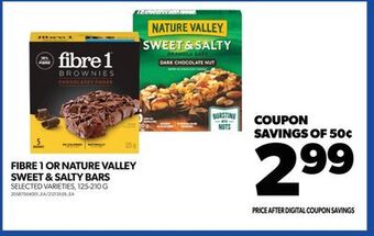 Real Canadian Superstore Fibre 1 or nature valley sweet & salty bars, 125-210 g offer