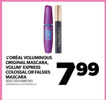Real Canadian Superstore L'oréal voluminous original mascara, volum' express colossal or falsies mascara offer
