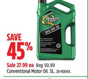 Canadian Tire Quaker state conventional motor oil offer