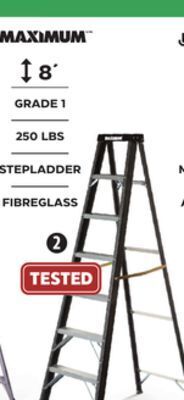 Canadian Tire Maximum grade 1 fiberglass heavy-duty industrial step ladder, 250-lb, 8-ft offer
