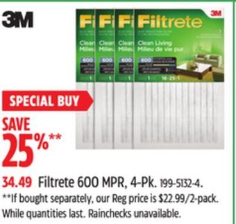 Canadian Tire 3m filtrete 600 mpr, 4-pk offer