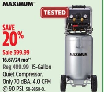 Canadian Tire Maximum 15-gallon quiet compressor offer