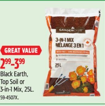 Canadian Tire Garden club black earth, top soil or 3-in-1 mix, 25l offer