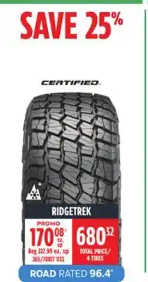 Canadian Tire Certified ridgetrek tires offer