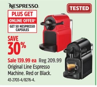 Canadian Tire Nespresso original line espresso machine offer