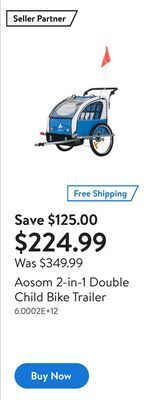 Walmart Aosom 2-in-1 double child bike trailer offer
