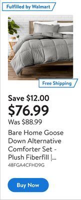 Walmart Bare home goose down alternative comforter set - plush fiberfill | light gray | queen offer