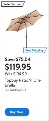Walmart Topbuy patio 9' umbrella offer