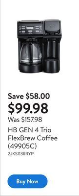 Walmart Hb gen 4 trio flexbrew coffee (49905c) offer