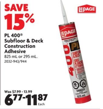 Home Hardware Pl 400® subfloor & deck construction adhesive offer