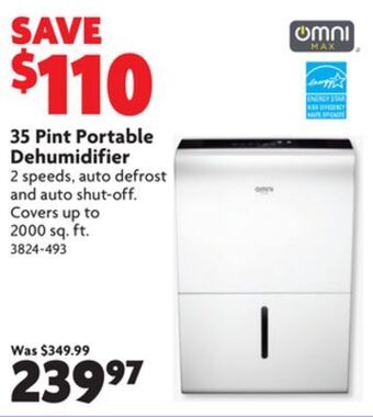 Home Hardware 35 pint portable dehumidifier offer