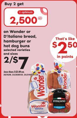 Zehrs Markets Wonder or d'italiano bread, hamburger or hot dog buns offer