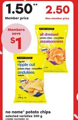 Zehrs Markets No name® potato chips, 200 g offer
