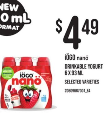 Zehrs Markets Iögo nanö drinkable yogurt, 6 x 93 ml offer