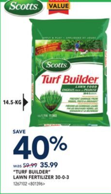 RONA Scotts turf builder lawn fertilizer 30-0-3 offer