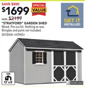 RONA Heartland stratford garden shed offer