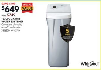RONA Whirlpool 33000 grains water softener offer