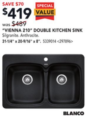 RONA Blanco vienna 210 double kitchen sink 31-1/4 x 20-9/16 x 8 offer