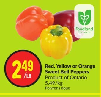 Chalo FreshCo Red, yellow or orange sweet bell peppers product of ontario 5.49/kg offer