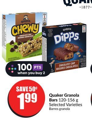 Chalo FreshCo Quaker granola bars 120-156 g selected varieties offer