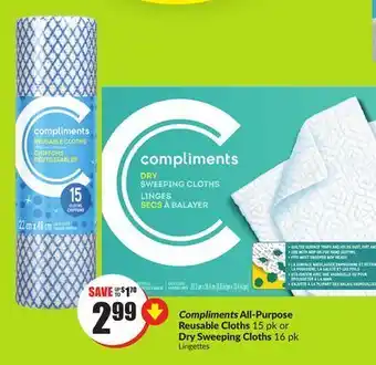 Chalo FreshCo Compliments all-purpose reusable cloths 15 pk or dry sweeping cloths 16 pk offer