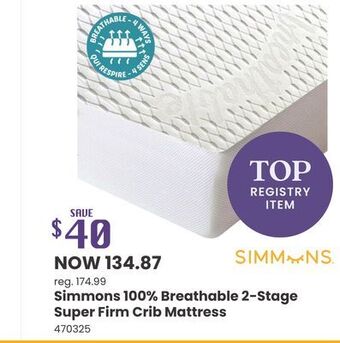 Babies 'R' Us Simmons 100% breathable 2-stage super firm crib mattress offer