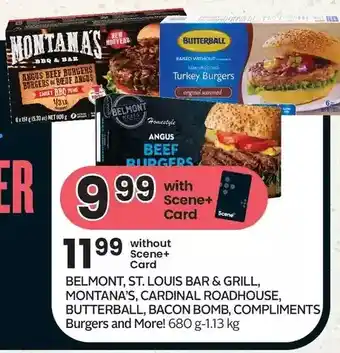 Sobeys Urban Fresh Belmont, st.louis bar & grill, montana's, cardinal roadhouse, butterball, bacon bomb, compliments burgers and more! offer