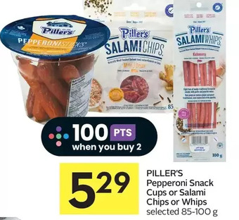 Foodland Piller's pepperoni snack cups or salami chips or whips offer