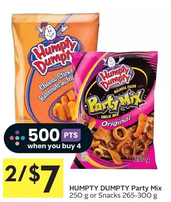 Foodland Humpty dumpty party mix or snacks offer