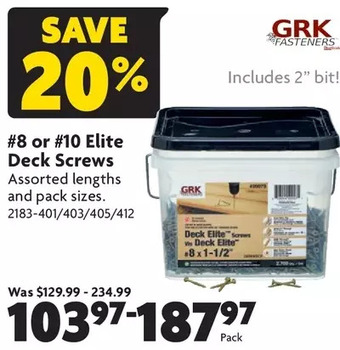 Home Hardware #8 or #10 elite deck screws offer