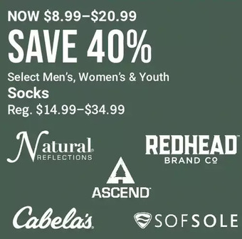 Cabela's Men's, women's & youth socks offer