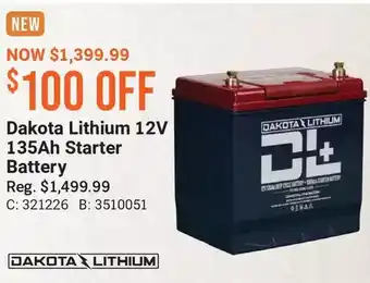 Cabela's Dakota lithium 12v 135ah starter battery offer