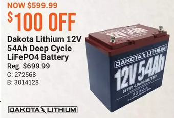 Cabela's Dakota lithium 12v 54ah deep cycle lifepo4 battery offer