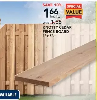 RONA Knotty cedar fence board 1 x 6 offer
