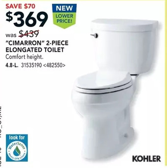 RONA Kohler cimarron 2-piece elongated toilet. 4.8-l offer