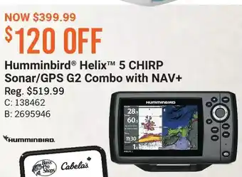 Bass Pro Humminbird helix 5 chirp sonar/gps g2 combo with nav+ offer