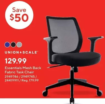 Staples Union & scale essentials mesh back fabric task chair offer