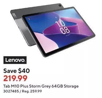 Staples Lenovo tab m10 plus storm grey 64gb storage offer