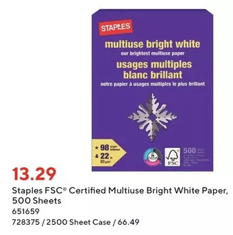Staples Staples fsc certified multiuse bright white paper offer
