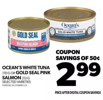 Real Canadian Superstore Ocean's white tuna or gold seal pink salmon offer
