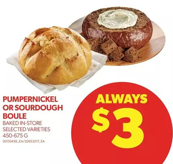 Real Canadian Superstore Pumpernickel or sourdough boule offer