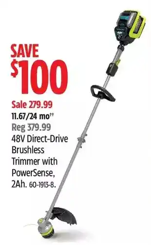 Canadian Tire Yardworks 48v direct-drive brushless trimmer offer
