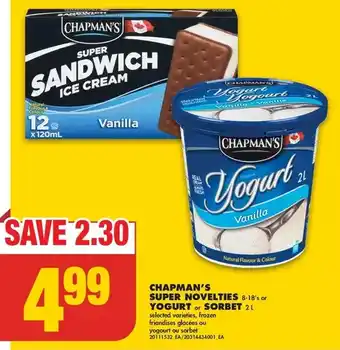 No Frills Chapman's super novelties or yogurt or sorbet offer