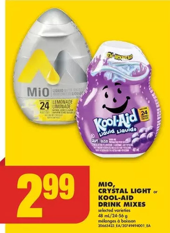 No Frills Mio, crystal light or kool-aid drink mixes offer