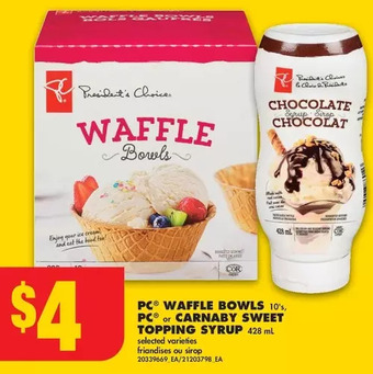 No Frills Pc waffle bowls, pc or carnaby sweet topping syrup offer