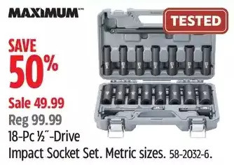 Canadian Tire Maximum 18-pc 1/2-drive impact socket set offer