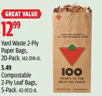 Canadian Tire Yard waste 2-ply paper bags | compostable 2-ply leaf bags offer